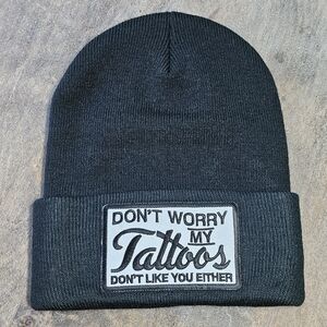 NWT Black Knit Beanie with Patch